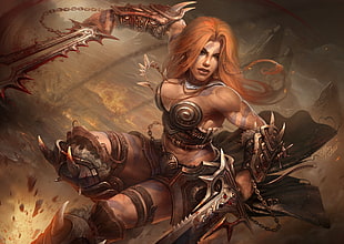 female wearing armor holding sword videogame screenshot HD wallpaper