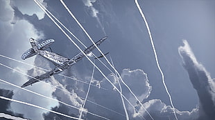 war planes under cloudy sky, airplane, gunships, Paths of Hate, digital art HD wallpaper