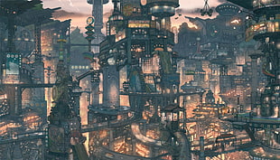 black and brown city painting, futuristic, city, anime, Suicide Sheep HD wallpaper