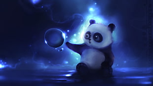 Panda holding bobble illustration HD wallpaper
