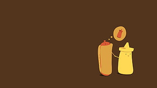 mustard and hotdog illustration, minimalism HD wallpaper