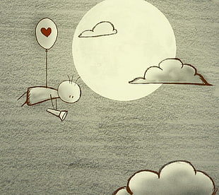 illustration of person flying on clouds, nature, love HD wallpaper