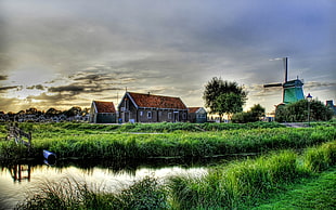 brown house in front of green grass field