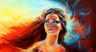 red haired woman painting, women, artwork, movies, Hunger Games