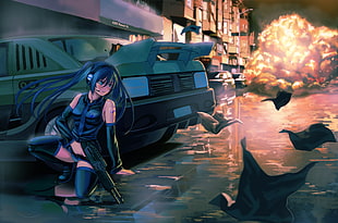 blue-haired female anime character wallpaper, anime girls, car, Vocaloid, Hatsune Miku