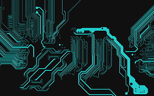 teal and black circuit board LED light HD wallpaper