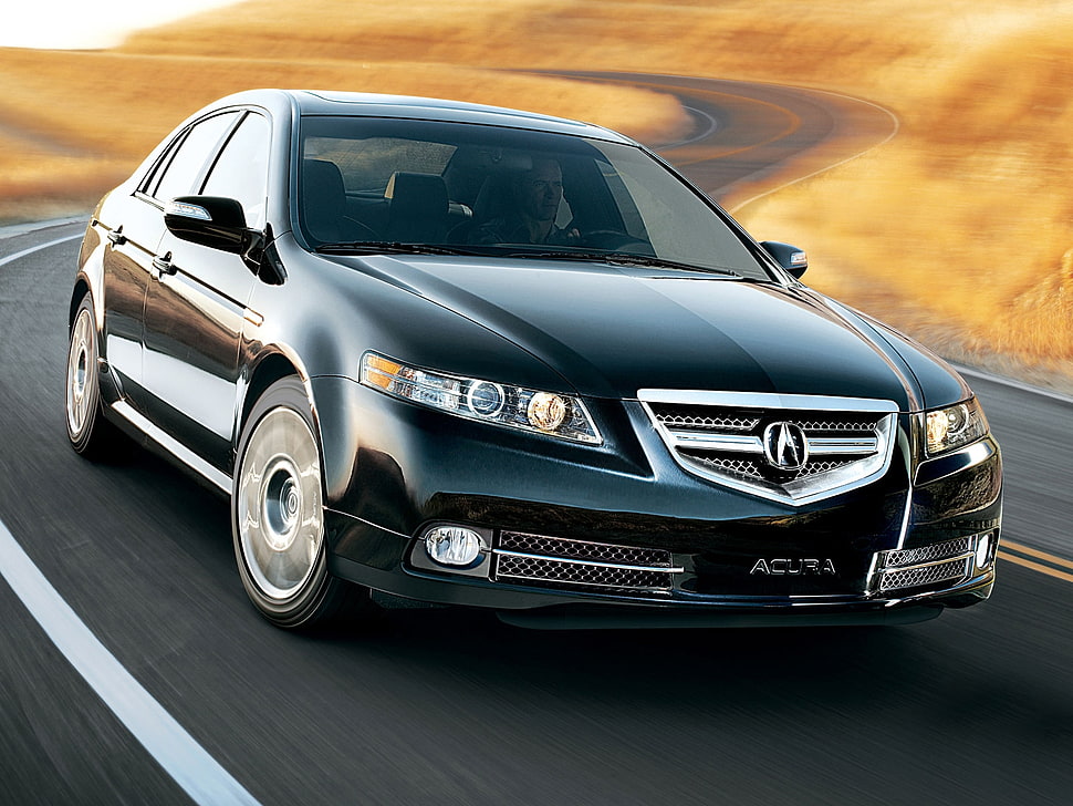 black Acura TL crossing road during daytime HD wallpaper