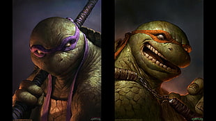 Teenage Mutant Ninja Turtle Donatello and Michelangelo animated illustration, Teenage Mutant Ninja Turtles, realistic, fantasy art