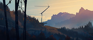 brown mountain, landscape, digital art, minimalism, illustration HD wallpaper