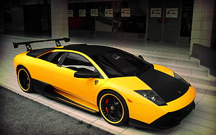 yellow and black supercar, car, sports car