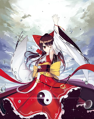 white and red abstract painting, Hakurei Reimu, Touhou