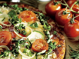 sliced vegetables on cooked omelet