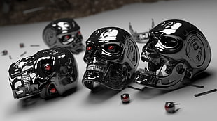 silver-colored skull figurine, digital art, Terminator, cyborg HD wallpaper