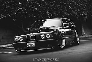 black Mercedes-Benz car, car, BMW E34 Touring, Stance, tuning