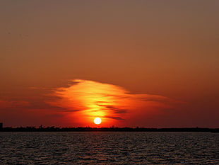 panoramic photography of sunset above body of water