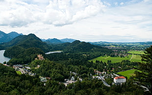 aerial photo of buildings near body of water, landscape, Schloss Hohenschwangau HD wallpaper