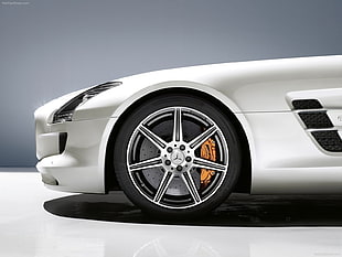 gray Mercedes-Benz multi-spoke vehicle wheel and tire, car, Mercedes-Benz, Mercedes-Benz SLS AMG HD wallpaper