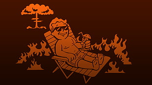 man lying on lounger sketch, Fallout, video games, deck chairs, Vault Boy HD wallpaper