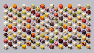 assorted-color dice lot, cube, minimalism, melons, kiwi (fruit) HD wallpaper