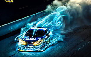 Lowe's blue and white stock car illustration HD wallpaper