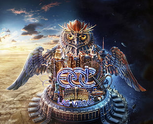 blue owl Las Vegas poster illustration HD wallpaper