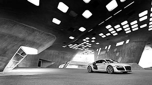 silver coupe, Audi, German cars, sports car, monochrome HD wallpaper