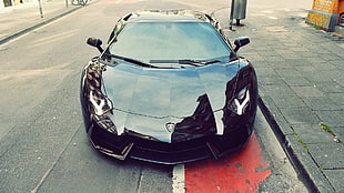 black sports car, car, Lamborghini Aventador, Lamborghini, black cars HD wallpaper