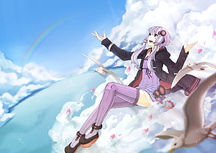 animated character sitting on clouds HD wallpaper