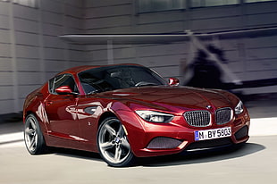 red BMW coupe HD wallpaper