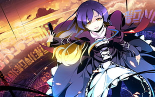 purple haired girl anime illustration HD wallpaper