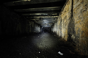brown concrete wall, tunnel, dark, flashlight, night HD wallpaper