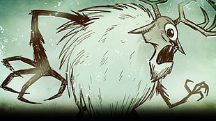 white deer illustration, Don't Starve, jeleniocyklop, Deerclops, creature HD wallpaper