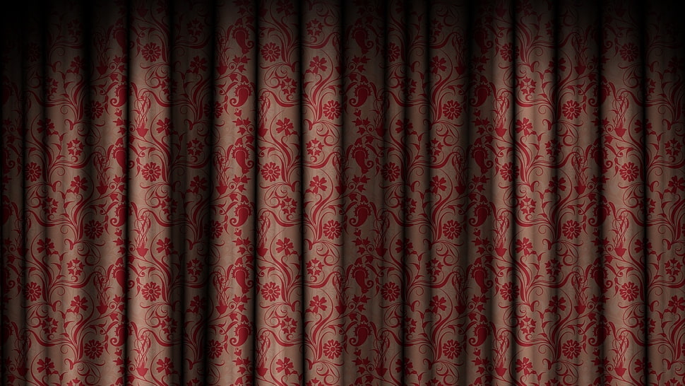 red and gray floral curtain HD wallpaper