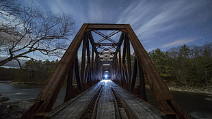 brown bridge, nature, landscape, bridge, railway HD wallpaper