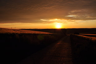 brown wooden framed black leather padded bench, sunset, sunlight, landscape, sky