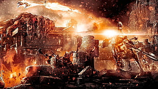 video game digital wallpaper, digital art, mythology, war, fire HD wallpaper