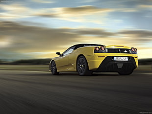 yellow convertible, Ferrari, car, road