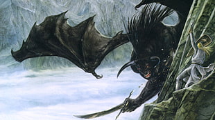 black monster artwork, J. R. R. Tolkien, Balrog, The Silmarillion, John Howe HD wallpaper