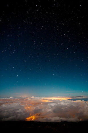 white clouds, sky, stars, clouds, night HD wallpaper