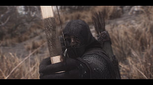 man in black mask and hoodie with bow and arrows, The Elder Scrolls V: Skyrim HD wallpaper
