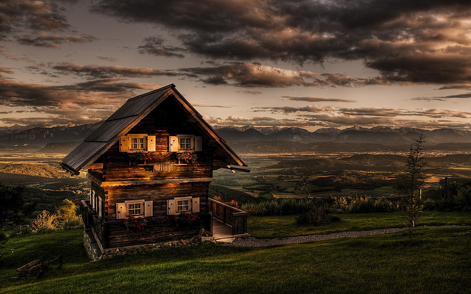 Brown shed, landscape, house, sunrise, sunset HD wallpaper | Wallpaper