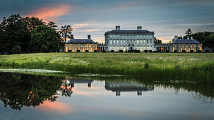 white and gray mansion, architecture, building, old building, water