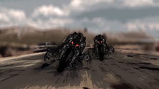 two black motorcycles digital artwork, Terminator, movies, anime HD wallpaper