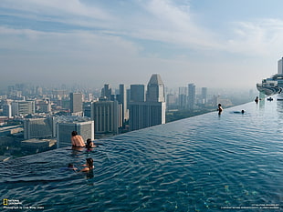 top-roof pool, cityscape, swimming pool, rooftops, Singapore HD wallpaper
