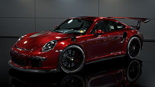 red Porsche Carrera coupe, car, Porsche GT3 , reflection HD wallpaper