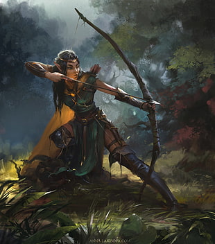 Ashe Sherwood Forest skin from Leagues of Legend, fantasy art, archer, warrior, elves