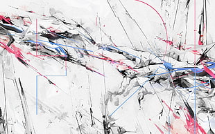 black, white, and red abstract painting HD wallpaper
