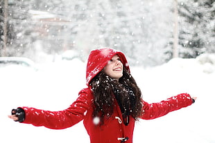 girl wearing red hoodie