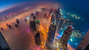 aerial shot of city buildings