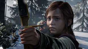woman holding bow video game screenshot HD wallpaper